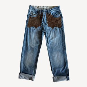 ECKO UNLTD Y2K Repurposed Suede Panel Jeans 32x32 Relaxed Fit UNISEX